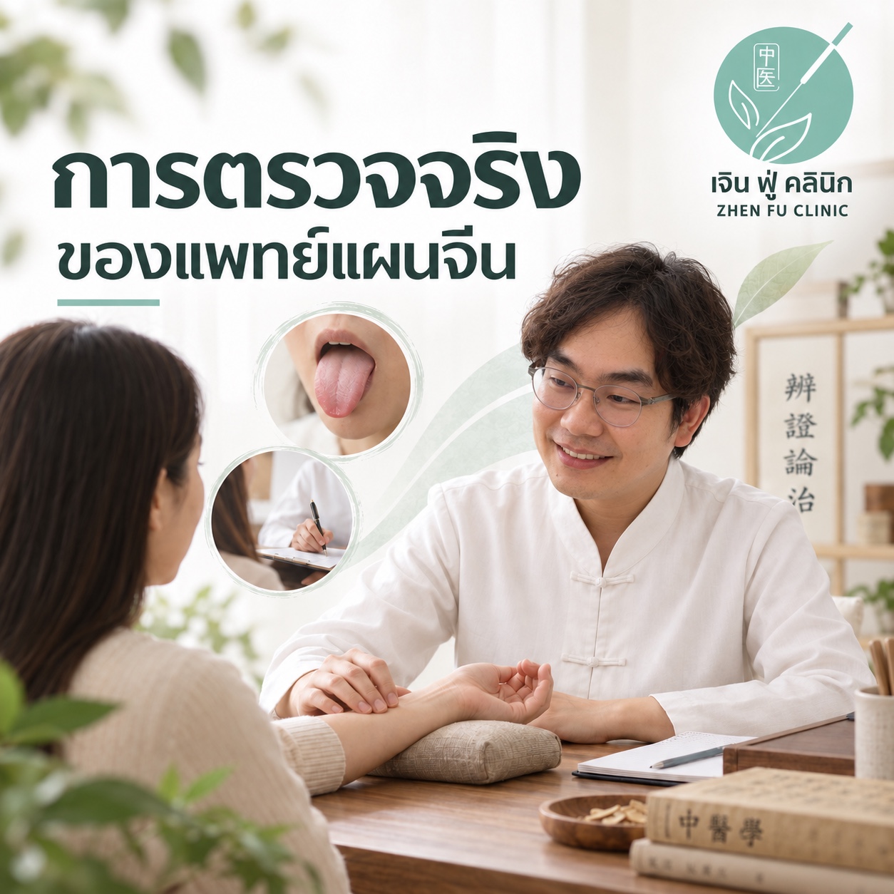 การตรวจจริงของแพทย์แผนจีนด้วยการซักประวัติ ดูลิ้น และจับชีพจร