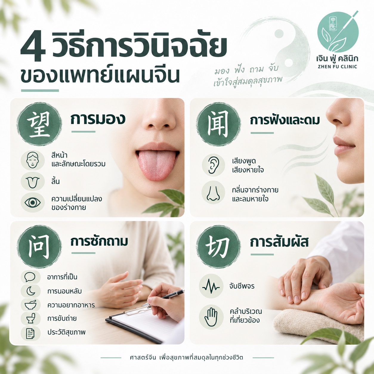 4 วิธีการวินิจฉัยของแพทย์แผนจีน มอง ฟังและดม ถาม และสัมผัส